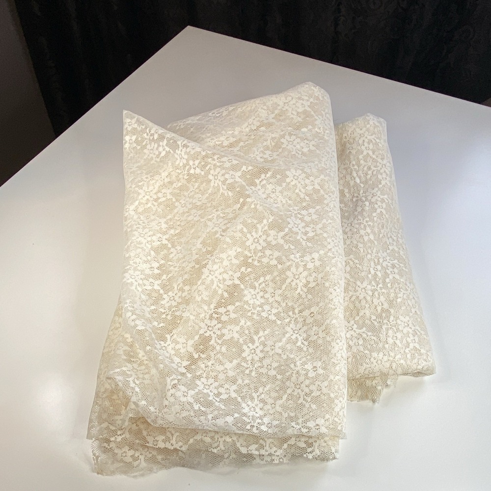 Vintage Cream Floral Sheer Lace Fabric 63"x93" and 63"x70" Pieces